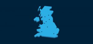Blue illustration of UK map